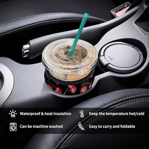 Image of 3 Pack Reusable Neoprene Insulator Sleeve for Iced Coffee Cups, Funny Coffee Cup Sleeves for 16-32oz Coffee cups, Cute Drink Sleeve for Cold Hot Beverages Watercolor Cherry
