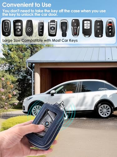 Image of Keychain, Works with Apple Find My, Key Finder Built-in Anti-Loss Tracker, Leather Car Fob Key Holder, Double-Layer Car Key Chains with Global Locator Tracking, Rechargeable (Navy Blue)