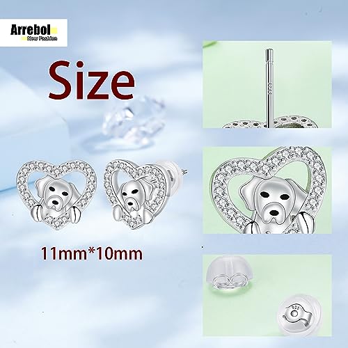 Arrebol Hund Welpen Ohrringe 925 Sterling Silber Damen Herz Ohrstecker Haustier Liebhaber Original Schmuck Für Frauen Schwester Freundin Mutter Tochter Geschenk