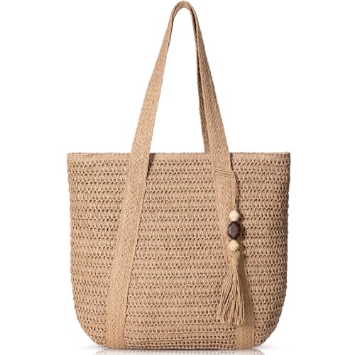 Trifabricy Beach Bags for Women - Women Straw Tote Bag, Large Capacity Woven Beach Tote, Summer Handbag Shoulder Bag