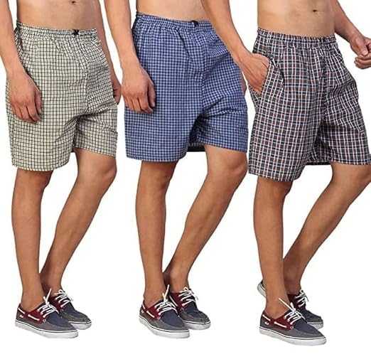 smps world Men's Checked Cotton Boxer Shorts Pack of 3 | Breathable Woven Fabric | Elastic Waistband | Relaxed Fit | Sleepwear & Loungewear | S-XL-picture-40