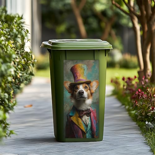Image of 14.6x32.3 Inch Trash Can Cover Corgi Wearing Colorful Suit and Tall Hat Design Outdoor Garbage Bin Decoration Sticker Wrap