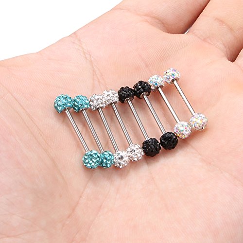 Ruifan 16G 9/16Inch Clear & Ab Colorful & Black & Turquoise Crystal Ball Stainless Steel Bar Nipple Tongue Shield Barbell Ring Body Piercing Jewelry 8Pcs #TOP1