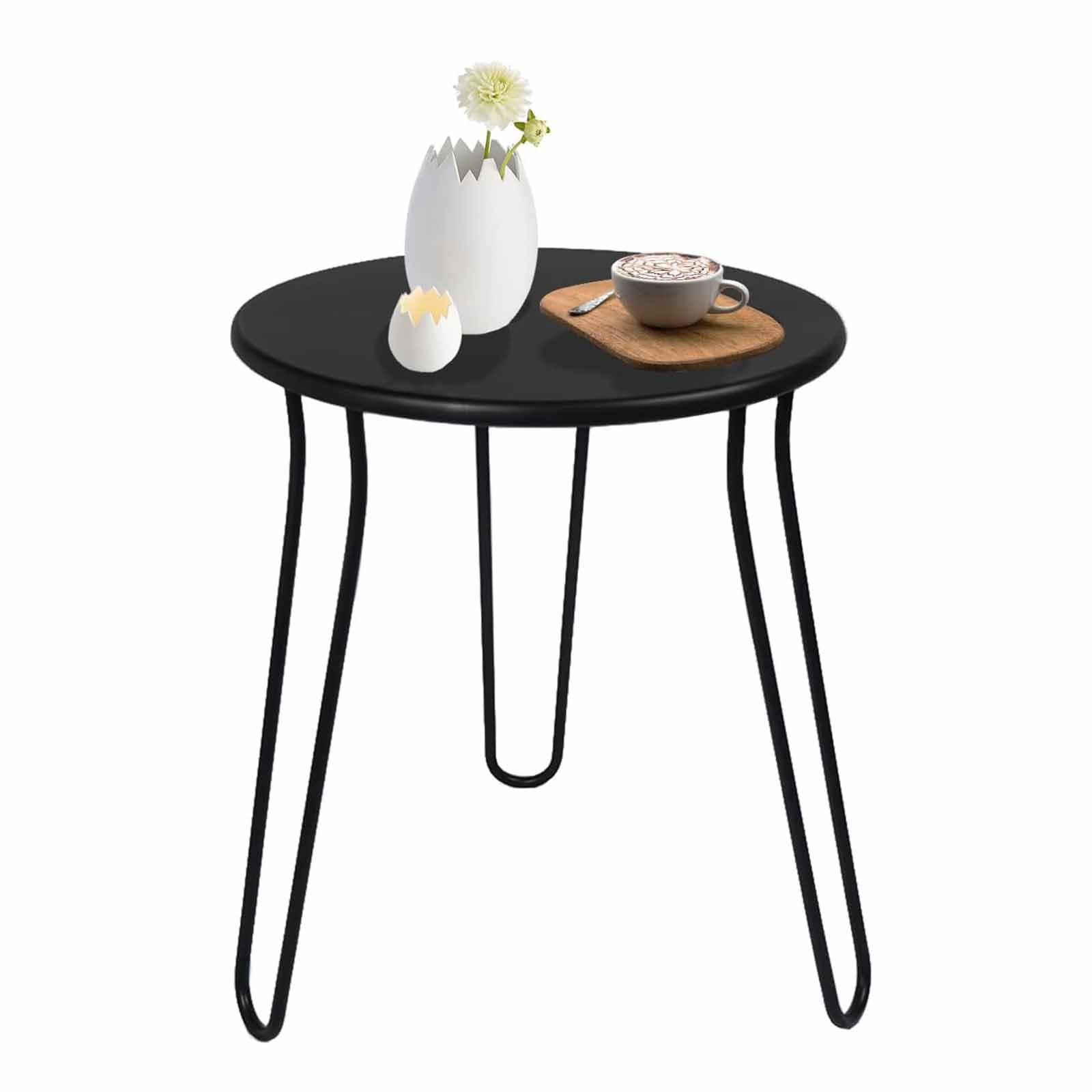 SXZenSpace Small Patio Side Table, Weather Resistant Anti-Rust Outdoor Metal Round End Table for Garden, Porch, Balcony, Yard, Black