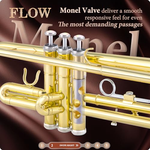 Image of ALLSET Bb Standard Trumpet for Beginners | Student Band, Orchestra, Pro Level Performance | Professional Brass Trumpet Kit with Hard Case, 7C Mouthpiece& Cleaning Kit | Gold