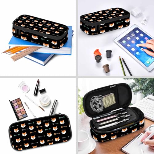 Image of Fox Pencil Holder Bag Feather Arrows Cross Cunning Animal Black Pencil Case College Office School for Teens Boy Girl