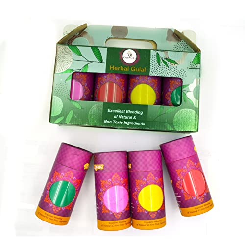 CraftVatika Natural Holi Colour Herbal Gulal Pack of 3 (80g x 3 Packet) Pink Yellow Green Skin Friendly Non Toxic Gulal in Gift Packaging Box for Family Kids Couple Gift, 100% Safe