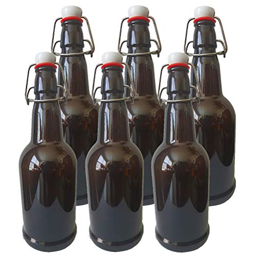 16 oz Glass Flip-Top Bottles 6-Pack Amber Kombucha Bottles, Swing Top Bottles Airtight Glass Bottles. Fermentation Bottles