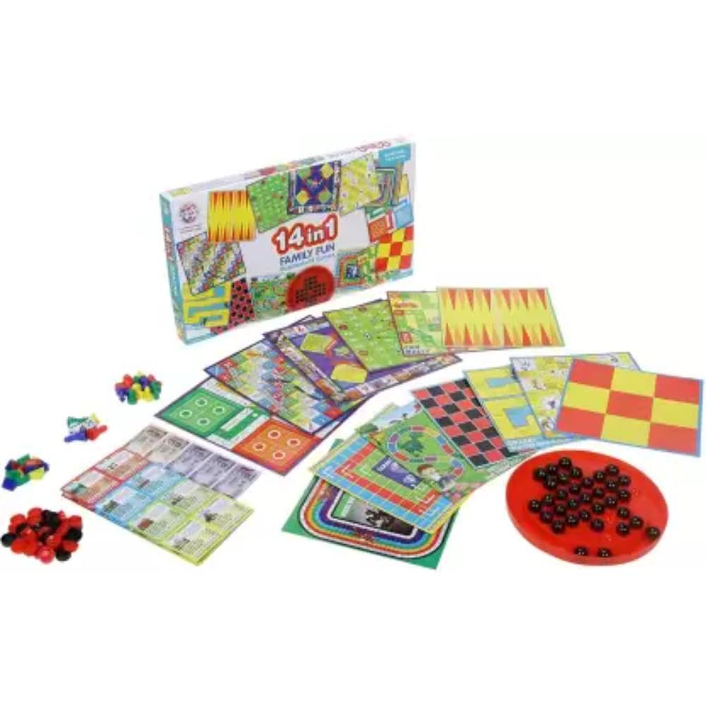 GURTOY 14-in-1 Family Fun Game Set – Board Games Collection for Family & Friends – Fun Indoor Activity for All Ages (Board Games)