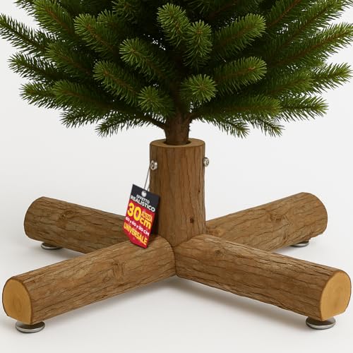 BAKAJI Base Supporto in Legno Realistico per Albero di Natale da 180 a 240 cm, Tronchi Realistici con Base Antiscivolo, Addobbo Decorazione Natalizia Fedele Riproduzione con Corteccia, 60 x 60 x 30 cm