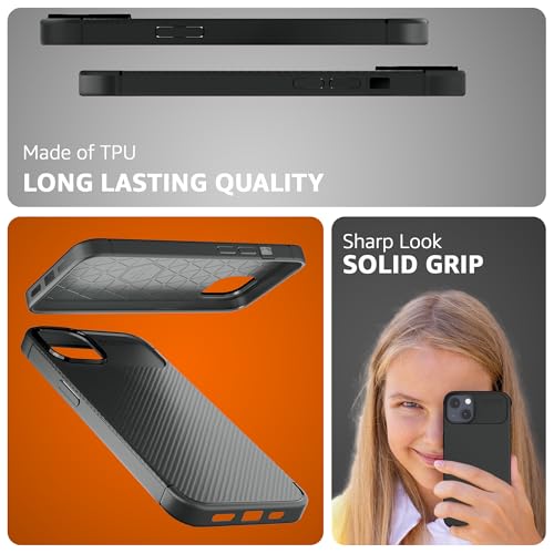 Image of amazon basics Sleek Carbon Fibre Finish Back Cover Case for iPhone 13 / iPhone 14 - Black