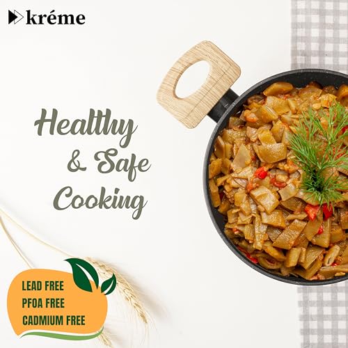 Image of Kreme Venetia Premium Series Granite Non-Stick 11 Pc Cookware Set | Kadai, Frypan, Dosa Tawa and Sauce Pot with Lid | Granite Coating | Induction & Gas Stove Use | Healthy Low-Oil Cooking, Grey