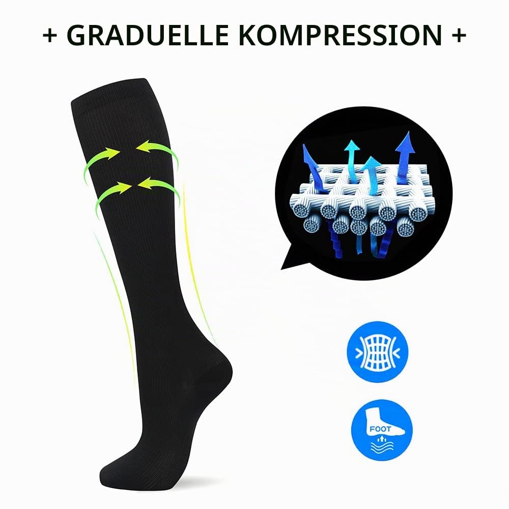 Kompressionsstrümpfe,2/4/6/7 Paar Kompressionssocken für Damen und Herren mit 15–20 mmHg sind die besten Sport- und Medizinstrümpfe für Krankenschwestern auf Flugreisen