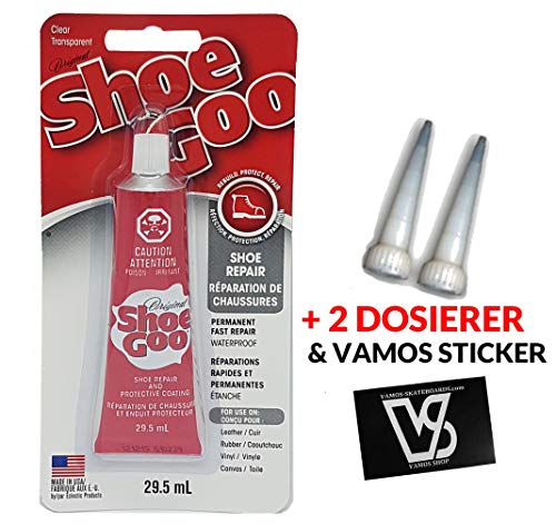 Shoe Goo Clear 29,5 ml  Original, tubo + 2 puntas dosificadoras y pegatina Vamos