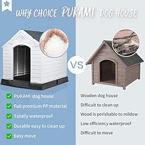 PUKAMI Plastic Dog House Outdoor Indoor,Durable Dog House for Small Medium Large Dogs,Waterproof Dog Houses with Elevated Floor and Air Vents,Ventilate & Easy Clean and Assemble (Grey, 34inch) PUKAMI Plastic Dog House Outdoor Indoor,Durable Dog House for Small Medium Large Dogs,Waterproof Dog Houses with Elevated Floor and Air Vents,Ventilate & Easy Clean and Assemble (Grey, 34inch)