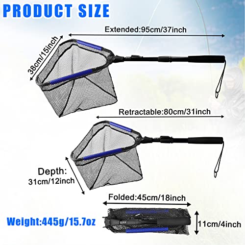 フローティングフィッシングネット フィッシュランディングネット 折りたたみ式 伸縮自在ポールハンドル ラバーコーティングランディングネット スチールヘッド サーモンフライ カヤック ナマズ バス トラウト フィッシング キャッチアンドリリース 3枚目