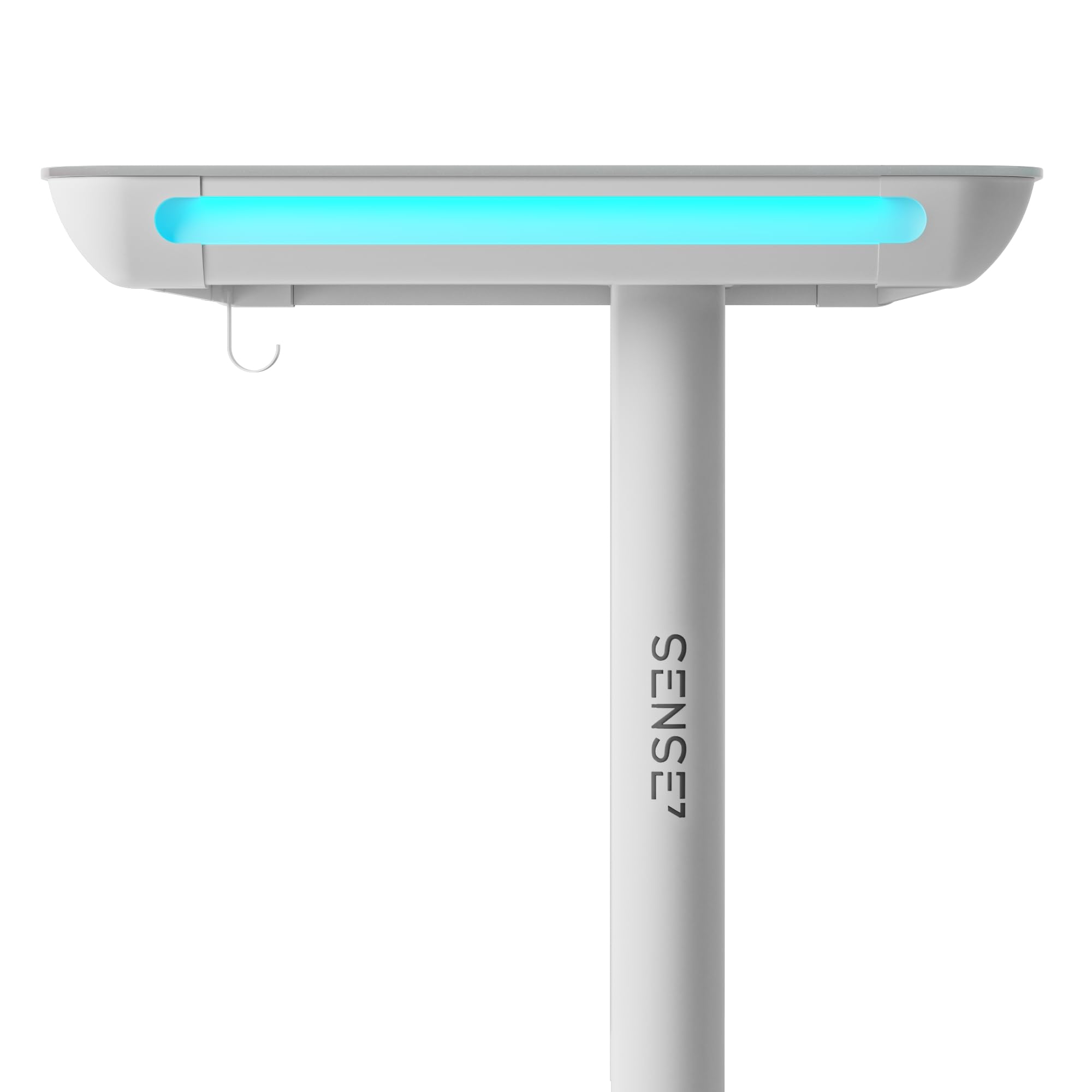 SENSE7 Nomo LED Gaming Schreibtisch, 120x60cm, Höhenverstellbar, USB-C, USB 3.0, Glas, Schublade, Haken, Modern, Weiß, Erwachsener, Home Office, Büro, Lernzimmer, Wohnzimmer