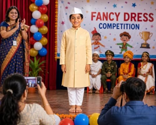 Image of Raj Costume Freedom Fighter Costume for Kids | Independence Day Fancy Dress | Patriotic School Function Dress | Boys & Girls
