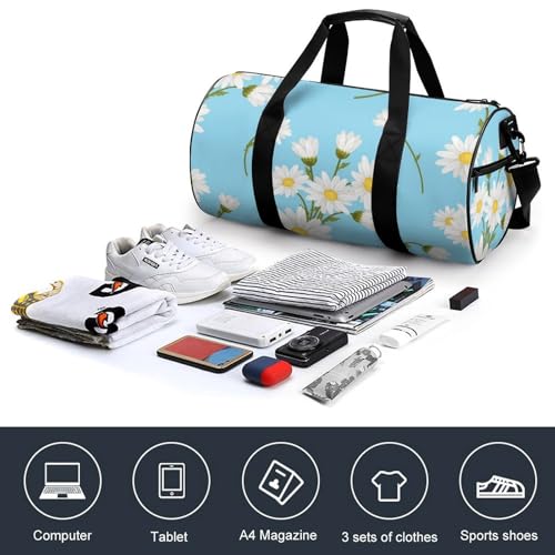 Duffel bag de camping et randonnée fleur blanche bleue