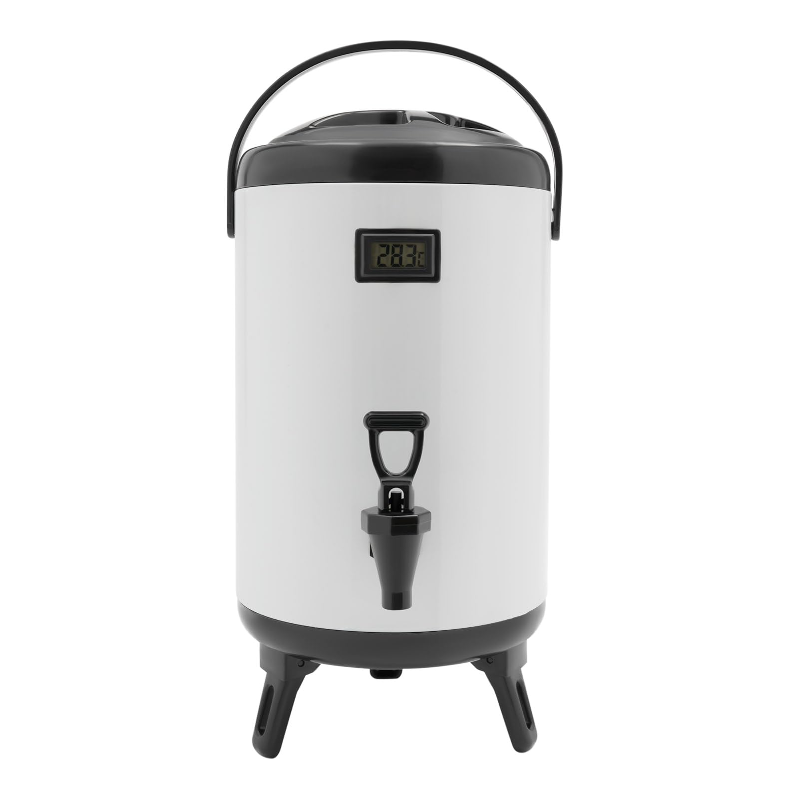 PERFERATE Insulated Beverage Dispenser Stainless Steel Hot & Cold Beverage Dispenser with Thermometer Thermal Hot and Cold Drink Server Dispenser with Spigot Handle for Tea,Juice (White, 10L/2.64Gal)