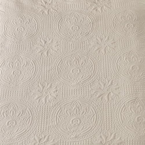 Image of Qucover Queen Bedspread Medallion Pattern Quilt Bedding Set 3 Piece Beige