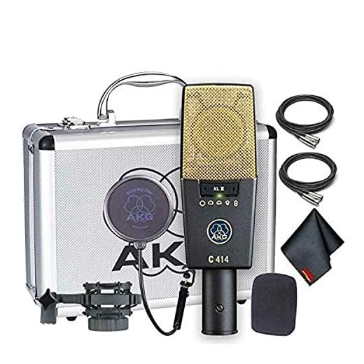 AKG C414 XLII Multi-Pattern Large-Diaphragm Condenser Microphone with 2 x XLR Cables, Shockmount, Pop Filter, Carrying Case and 1-Year Extended Warranty