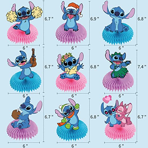 9 Pcs Stitch Party Supplies, Stitch Honeycomb Centerpiece Table Decorations For Kids Birthday Party, Stitch And Angel Birthday Decorations For Boys Or Girls #TOP3
