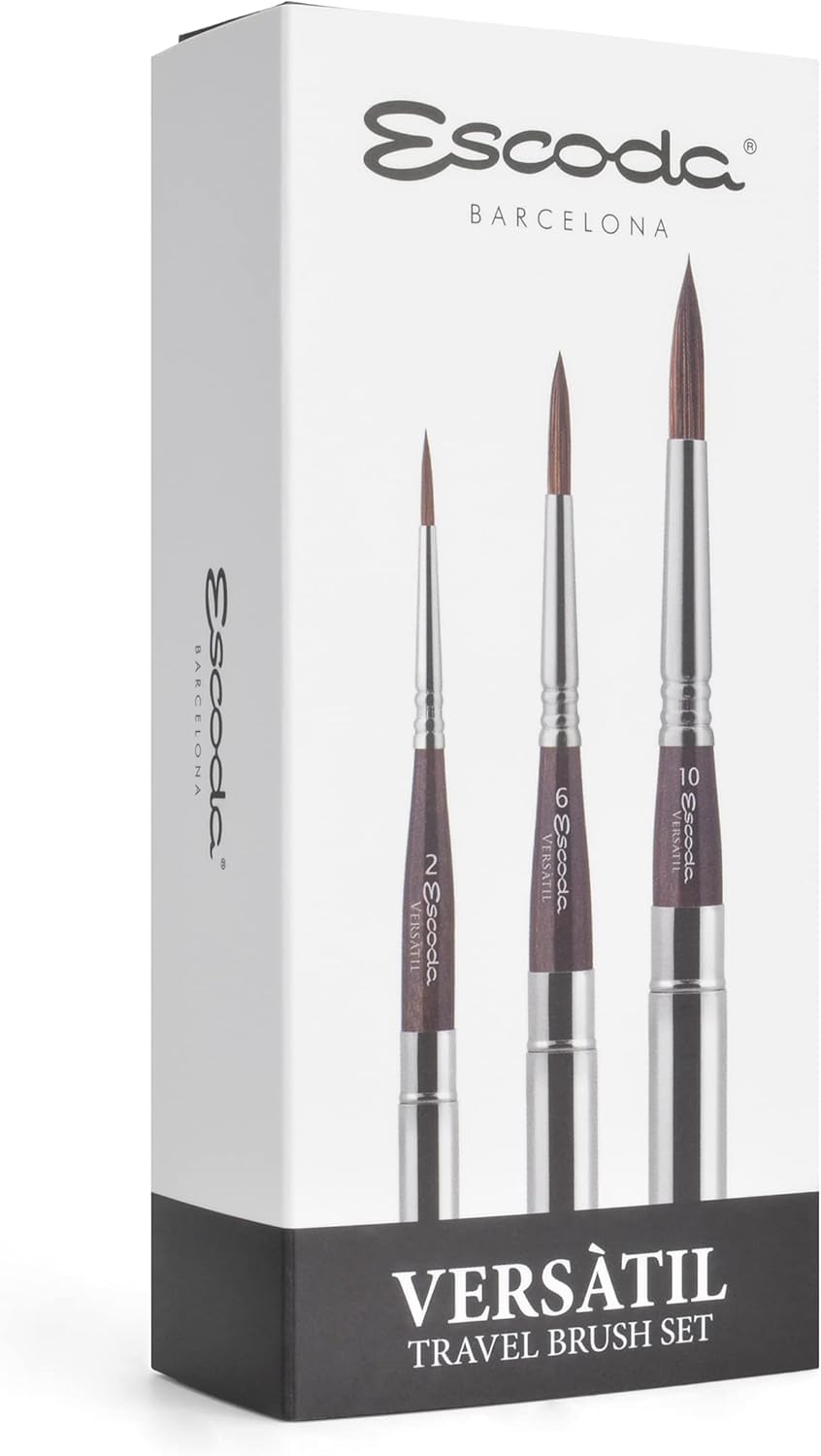 Escoda Synthetic Kolinsky Set 3 Watercolor Brushes - Versàtil Professional Travel Set Kolinsky Synthetic Hair Handmade In Barcelona
