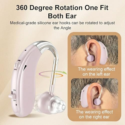 Image of Fastwell F27 Rechargeable Hearing Aids for Adults with Hearing Loss, 360 Degree Rotation Ear Hook, Digital Noise Reduction Ear Machine, Single Ear (Rose Gold)1-Year Warranty