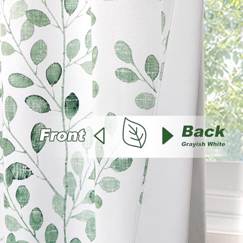 Image of MYSKY HOME Green Leaf Curtains 84 Inch Length for Bedroom Grommet 2 Pcs