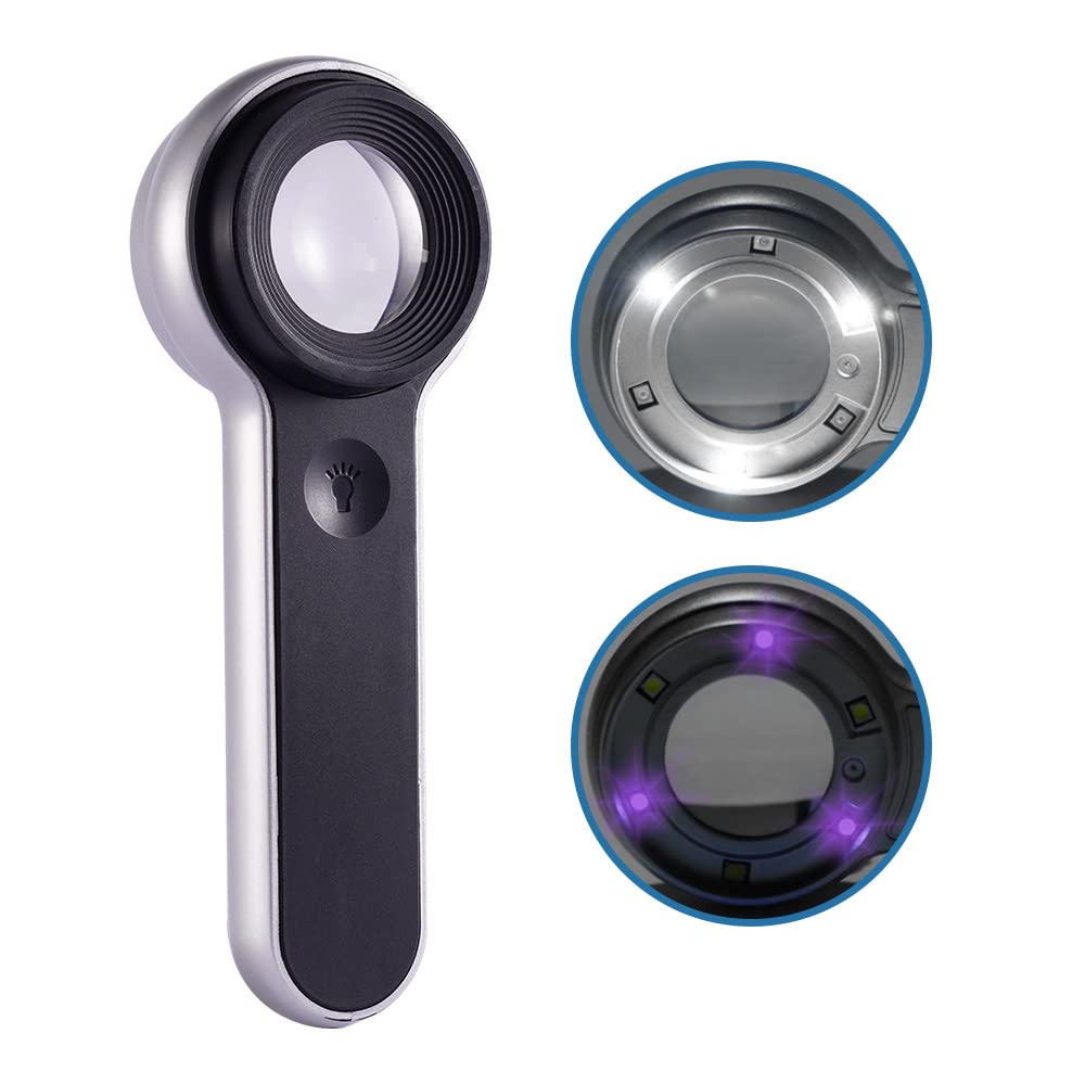 Lente d'ingrandimento ricaricabile 60x con lenti a doppio rivestimento, illuminata a LED/UV, progettata per restaurare gioielli identificazione, lavori ravvicinati, riparazione, giardinaggio,