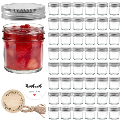 PureRoot 48 Pack 2 oz Small Mason Jars Mini Glass Jars with Lids for Jam Ginger Shots Honey Spices Wedding Favors Includes Labels String & Handmade Tags