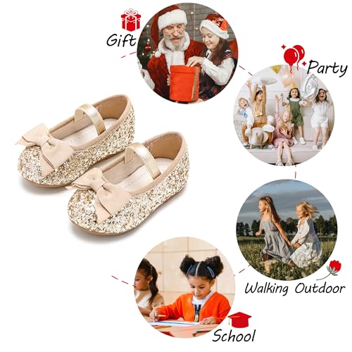 Image of PHIRAMIN Toddler Flower Girl Dress Shoes - Little Girl Ballet Flats Bow Wedding Party