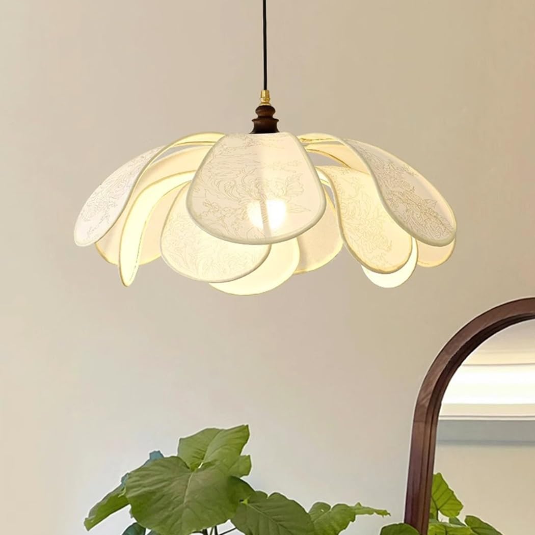 WABI-Sabi E27 nowoczesna lampa wisząca sufitowa z tkaniny w stylu retro, kwiatowa lampa wisząca, lampa do sypialni, restauracji, salonu, kuchni,