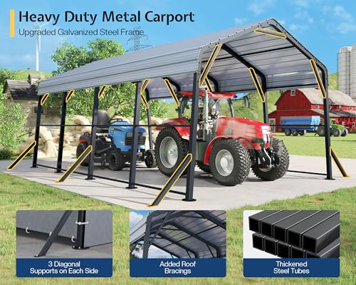 Image of Jocisland 12x20x10.5 FT Heavy Duty Metal Carport, All-Weather Car Canopy with Waterproof Removable Sidewalls, Reinforced Base & Galvanized Steel Roof, Car Shelter for Cars, Boats, Trucks
