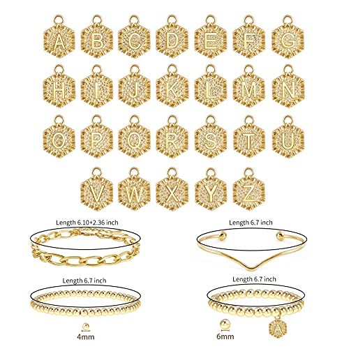 Elegance 11 Designs Gold Bracelets For Women Trendy Stackable Bead Bracelet Initial Stretch Bangle For Women Gift With Initial N #TOP5