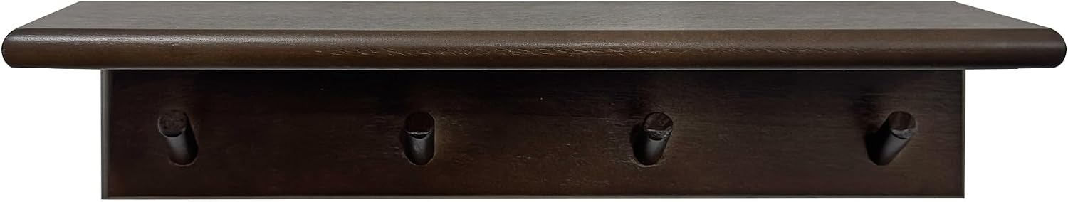 Wall Mounted Coat Rack with Shelf, Walnut Color，hat Rack for wall | Solid Yang Wood, 4 Hooks, 15.7x4x3.5 inches, Rustic Home Decor，coat rack wall mount，shelf with hooks，accordion wall hanger