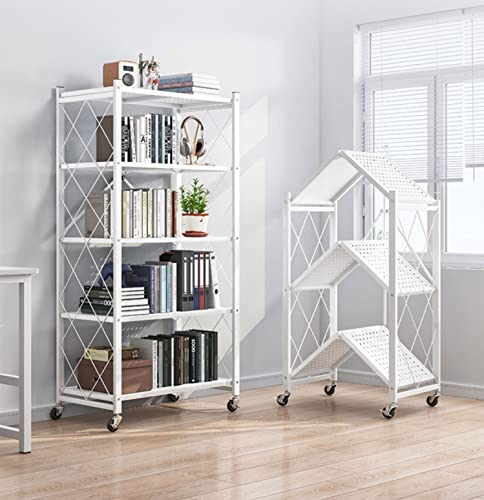 Image of Mild Steel Foldable Movable Storage Rack /Organiser, Book Shelf for Living Room, Office, Library ((White, 5 Layer))