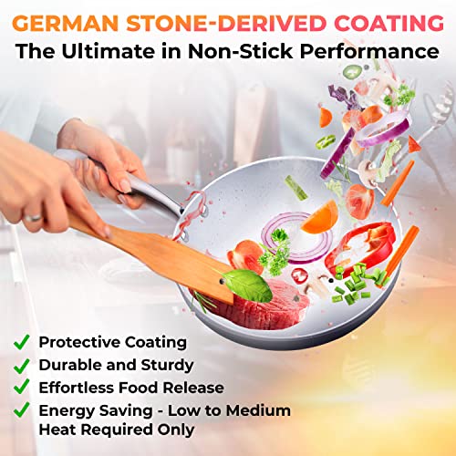 Mueller 12-Inch Fry Pan, Heavy Duty Non-Stick German Stone Coating Cookware, Aluminum Body, Even Heat Distribution, No PFOA or APEO, EverCool Stainless Steel Handle, Black - Image 3