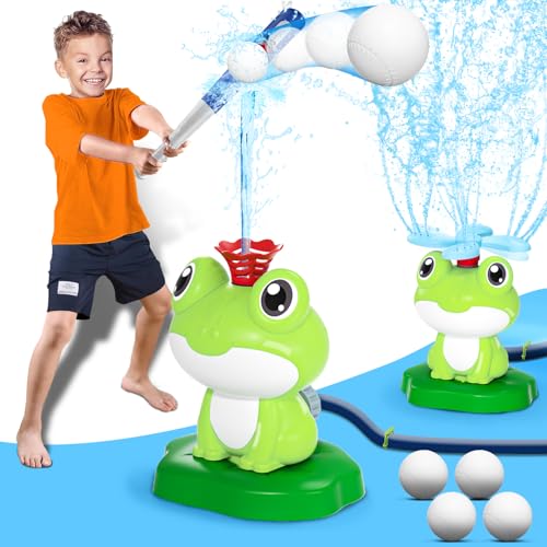 KIZJORYA 2-in-1 Water Sprinkler Tee Ball Set, Water Baseball Toys 360° Rotating Spray and 2 Sprinkler Heads for Splashing, Summer Backyard Lawn Activities for Toddler Ages 3+ (Green)