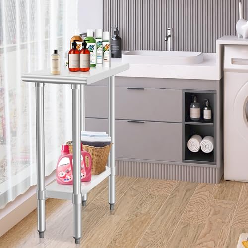 Image of HARDURA Stainless Steel Work Table Commercial 30x12 Inches Kitchen Prep Table and Heavy Duty Commercial Workbench NSF 430 with Undershelf and Galvanized Legs