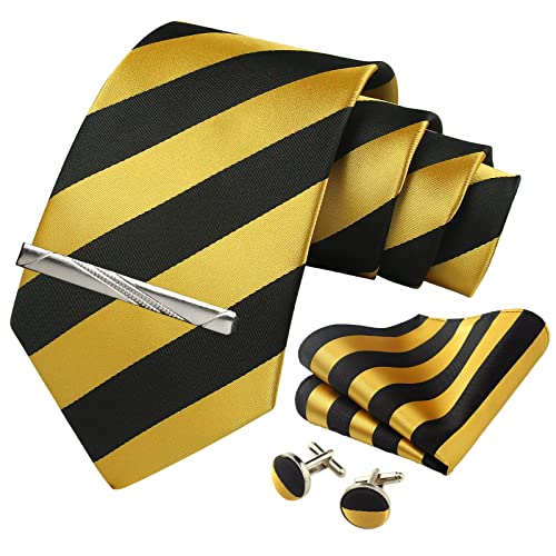 Image of Striped Plaid Polka Dot Mens Tie Formal Necktie Pocket Squares Ties Clips Cufflinks Classic for Men Set