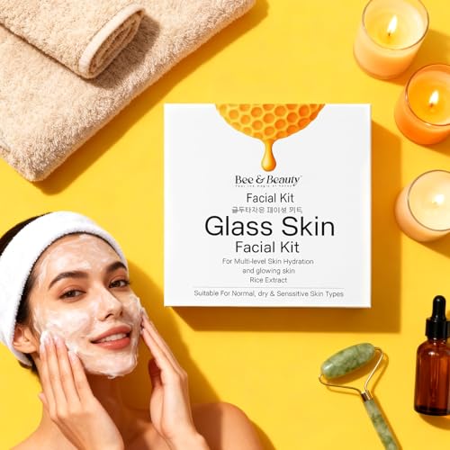 Image of BEE & BEAUTY Glass Skin Facial Kit - Korean Glass Glow Facial for Multi-Level Hydration, Brightening & Dewy Radiant Skin | Professional Spa Facial Pack for Normal, Dry & Sensitive Skin
