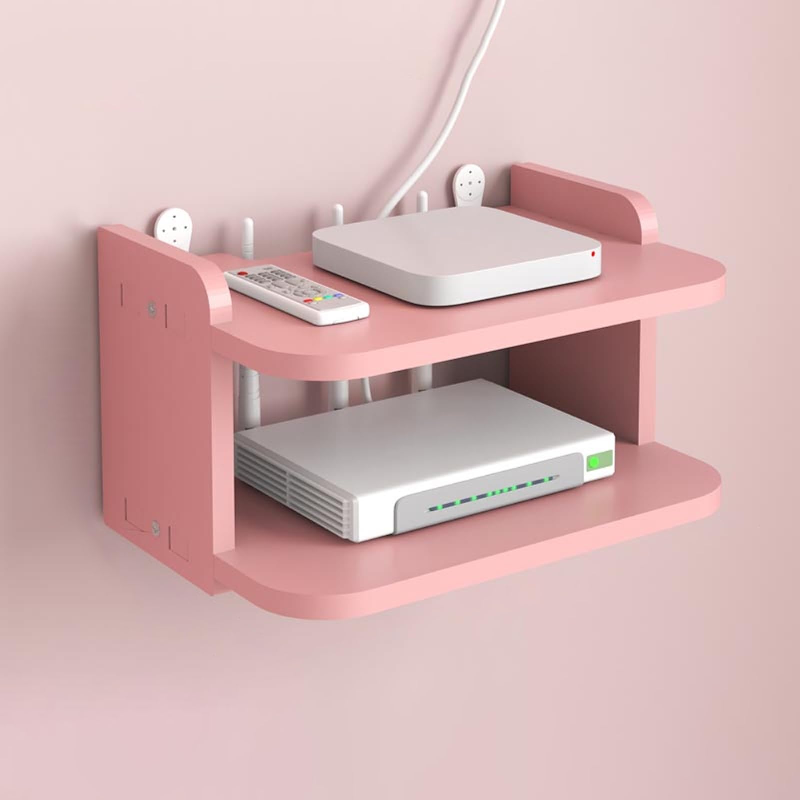 Eco-Friendly Wall-Mounted Router Hideaway for Living Room TV - Rational Design Stylish Pink 40x19.5x13cm Perfect for Modem and Cable Management