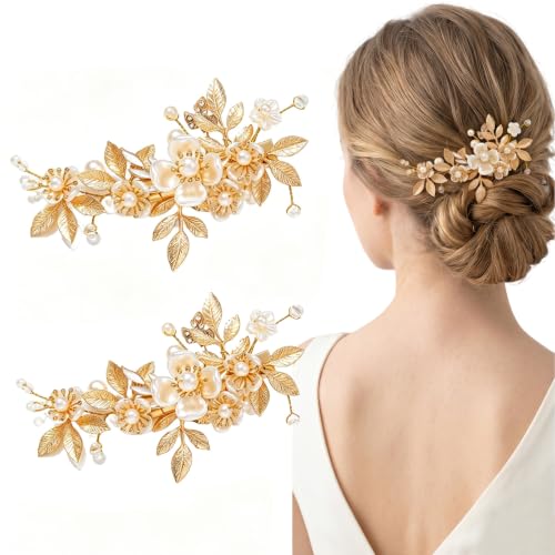 Pince à cheveux dorée antidérapante en strass lot de 2 fixations solides pour chignons élégants