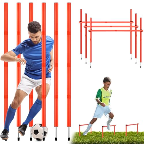 TOBWOLF 6PCS 6FT Multifunctional Adjustable Soccer Agility Poles & Horizontal Sticks, Detachable...