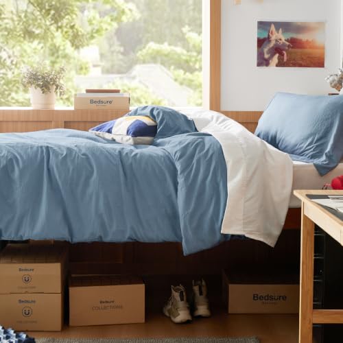 Image of Bedsure Prewashed Twin Duvet Cover, Cotton-Like Bedding Set, Dusty Blue | Ultra Soft, Relaxed Texture, Twin XL Breathable Comfort, Hidden Zipper, 8 Corner Ties, Easy Care, OEKO-TEX, Year-Round Use
