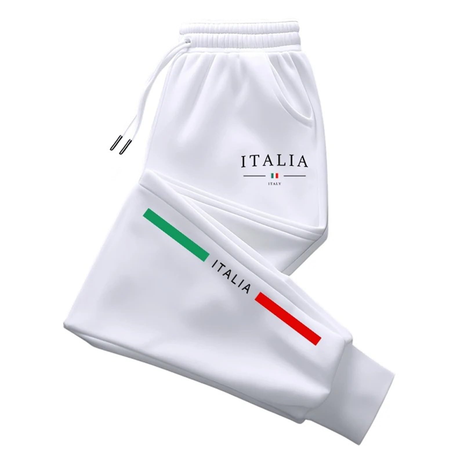 Pantalon de sport pour homme - Pantalon de survêtement long - Motif drapeau italien - Imprimé - Pantalon de jogging d'extérieur - Taille haute avec lacets - Pantalon pour homme - Grande