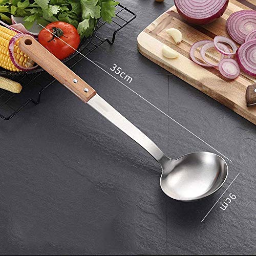 Juego de 4 Unidades de espátula Gruesa de Acero Inoxidable para Cocina, Mango Largo de Madera, Pala para cocinar no Caliente, Cuchara, Suministros de Cocina para el hogar