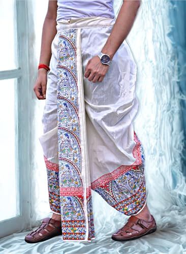 Image of Men's Ready to Wear Pant System Printed MAYUR PUCHHA Dhoti for Marriage, Pooja, Festival etc.(GC010)